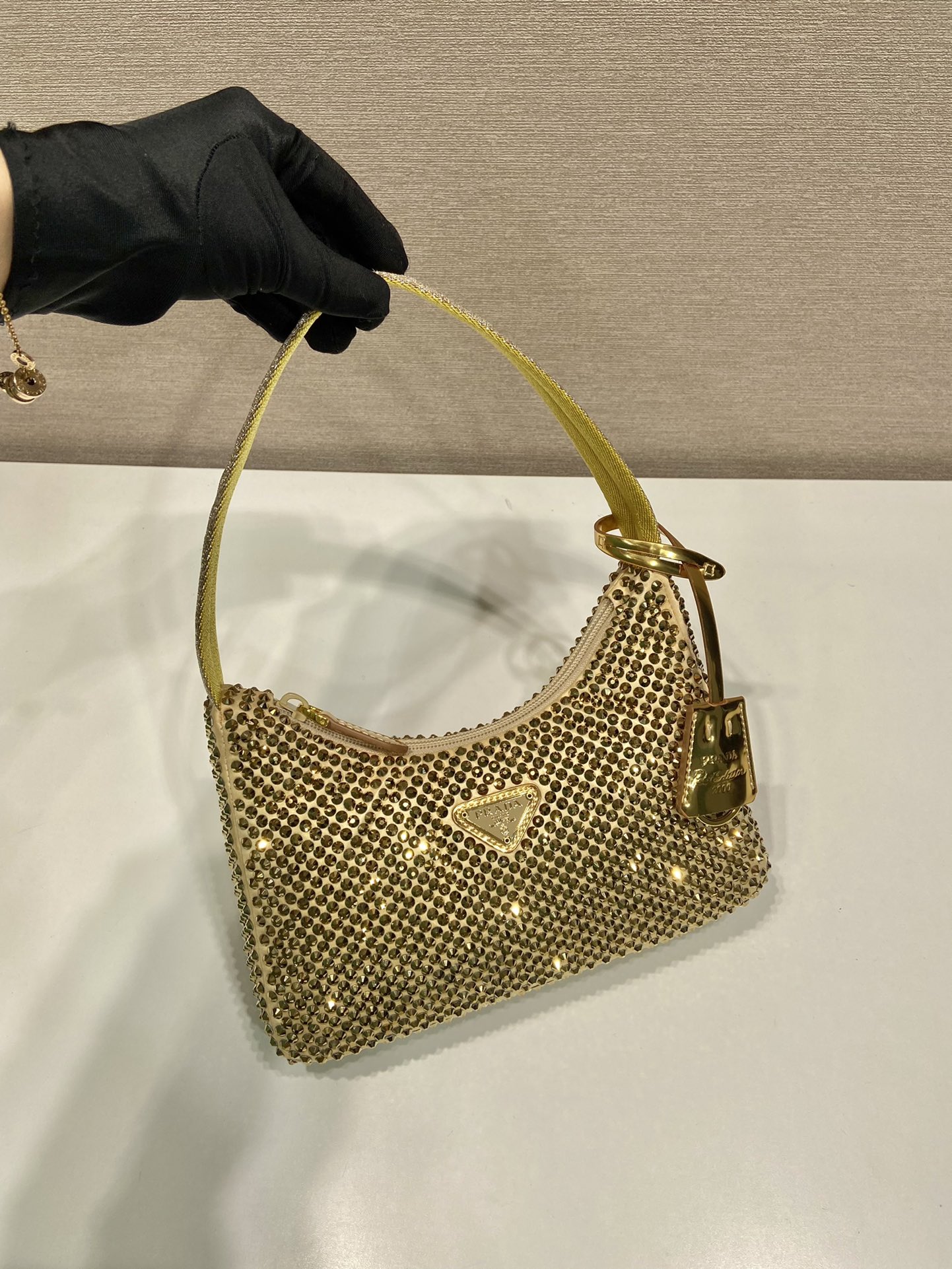 Prada Mini Duchesse And Crystal 2000 Hobo Bag Handbag Gold 1NE515